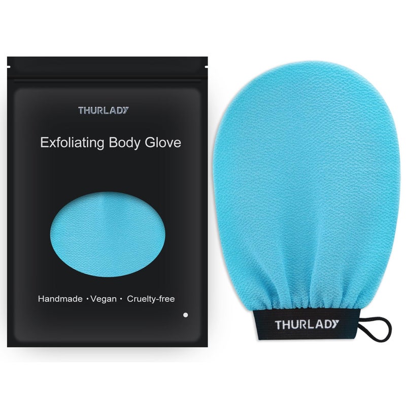 THURLADY Exfoliating Glove, Korean Exfoliating Mitt, Viscose Fiber Shower Mitt, Dead Skin Remover for Smooth Skin, Self-Tan Prep and Removal, Blue - Image 1